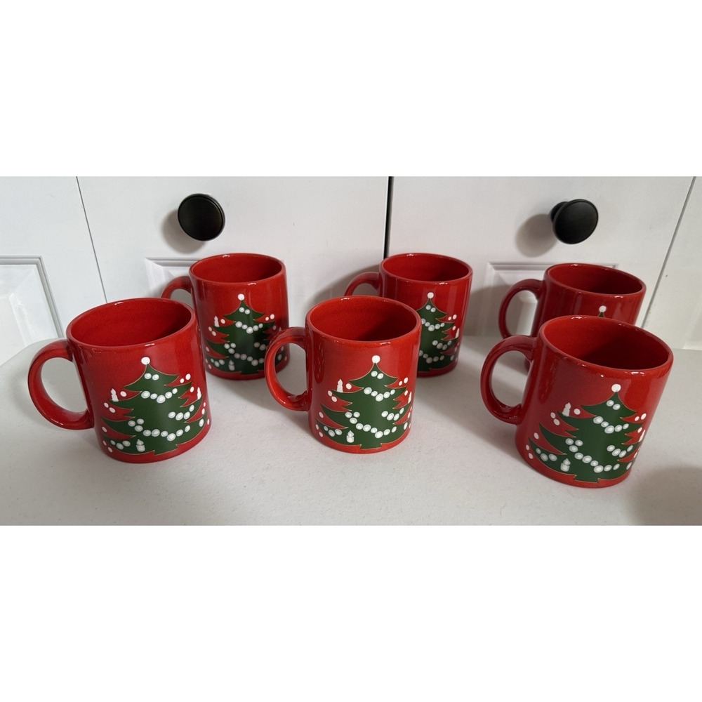 Six (6) Waechtersbach Germany Christmas Tree Red Coffee Mugs
